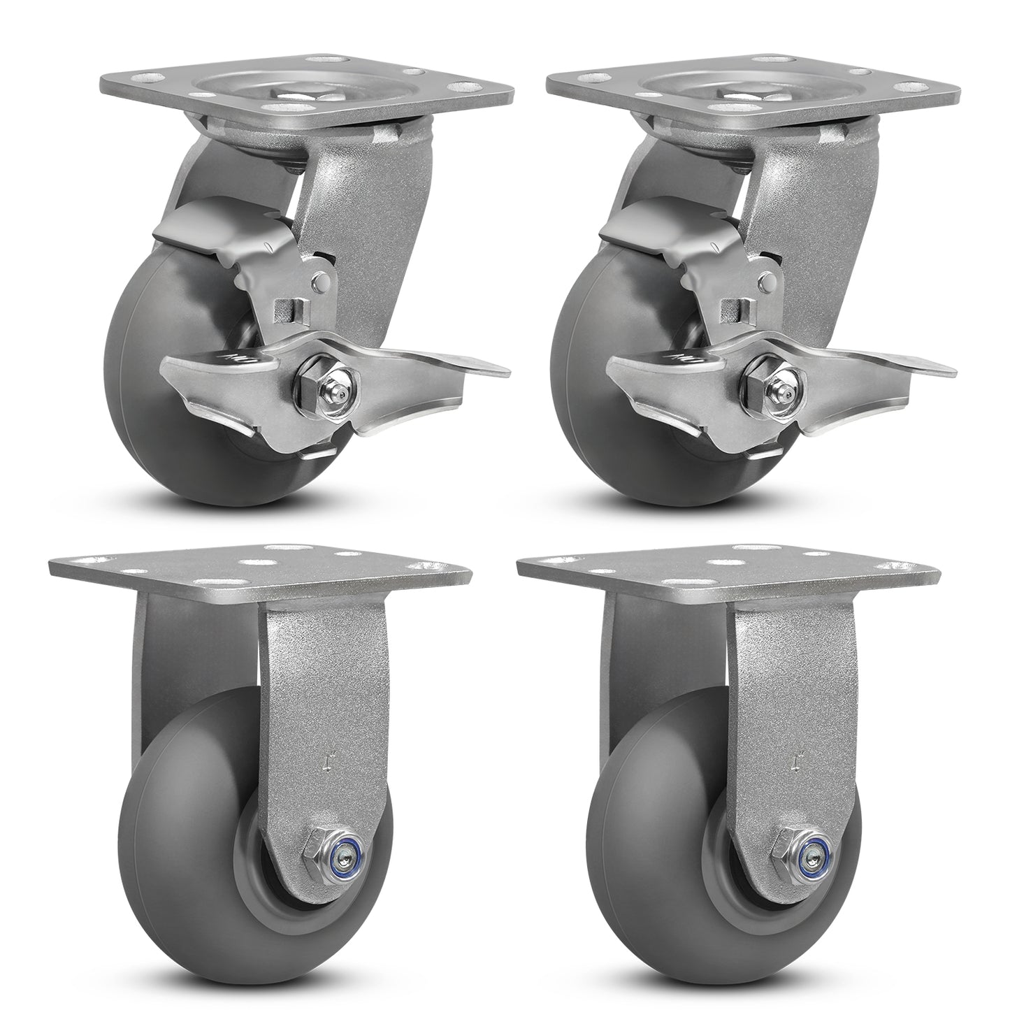 Crowned Thermoplastic Rubber Caster Wheels,2000lbs Capacity Set of 4,Industrial casters for Drywall/Sheetrock Carts & Dollies, 2 Brake & 2 Rigid