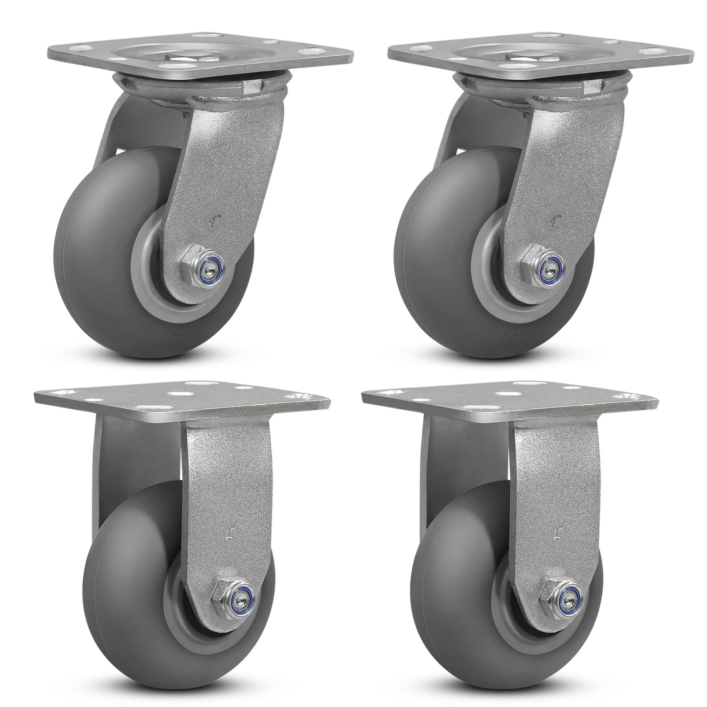 Crowned Thermoplastic Rubber Caster Wheels,2000lbs Capacity Set of 4,Industrial casters for Drywall/Sheetrock Carts & Dollies, 2 Brake & 2 Rigid
