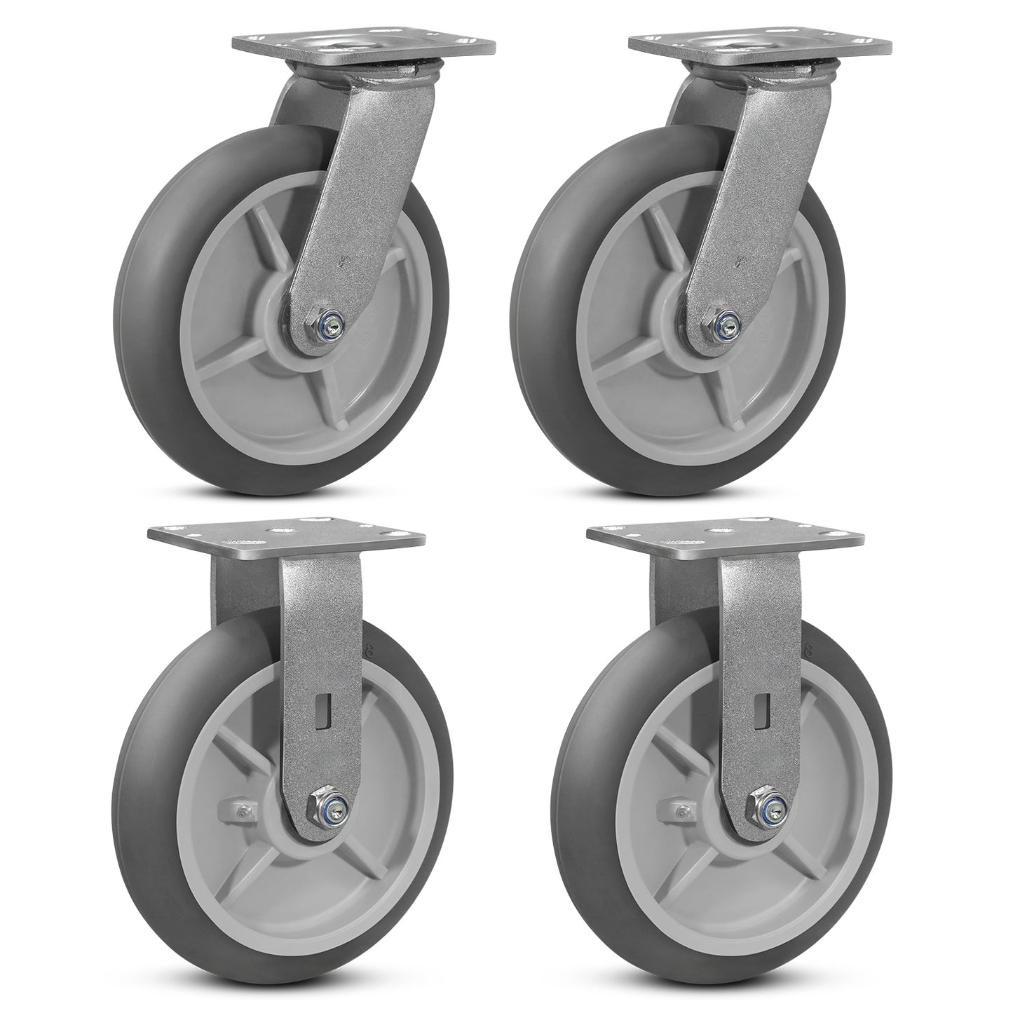 Crowned Thermoplastic Rubber Caster Wheels,2000lbs Capacity Set of 4,Industrial casters for Drywall/Sheetrock Carts & Dollies, 2 Brake & 2 Rigid