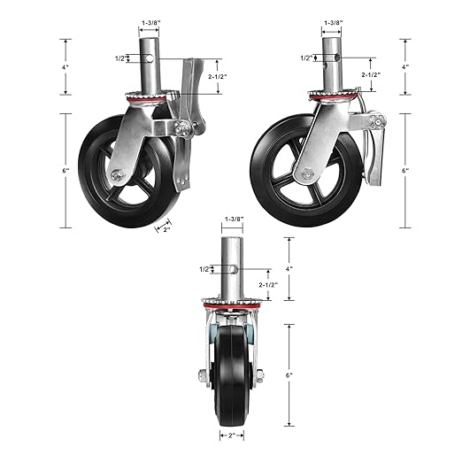 Scaffold Casters 6"x2" Heavy Duty Casters, Dual Locking Rubber Swivel Caster 360 Degrees Industrial Casters, Set of 4 with up to 4400LB Capacity