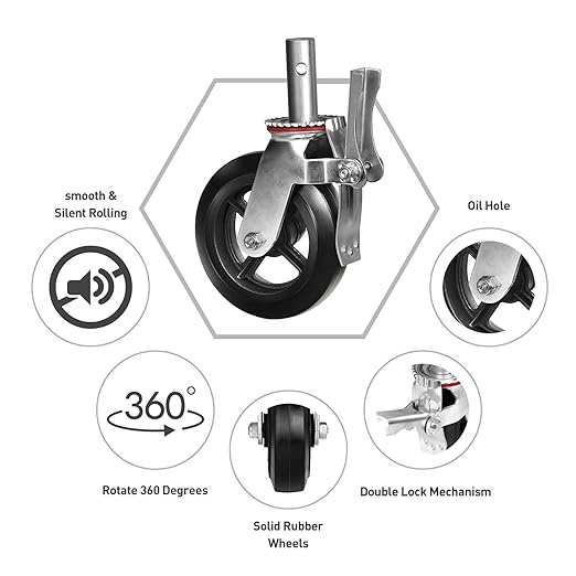 Scaffold Casters 6"x2" Heavy Duty Casters, Dual Locking Rubber Swivel Caster 360 Degrees Industrial Casters, Set of 4 with up to 4400LB Capacity