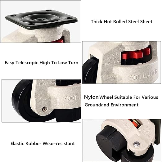 Retractable Leveling Machine Casters - Heavy Duty Machine Retractable Casters- 4 Pack, Loading Capacity 2400 Lbs (2 INCH)