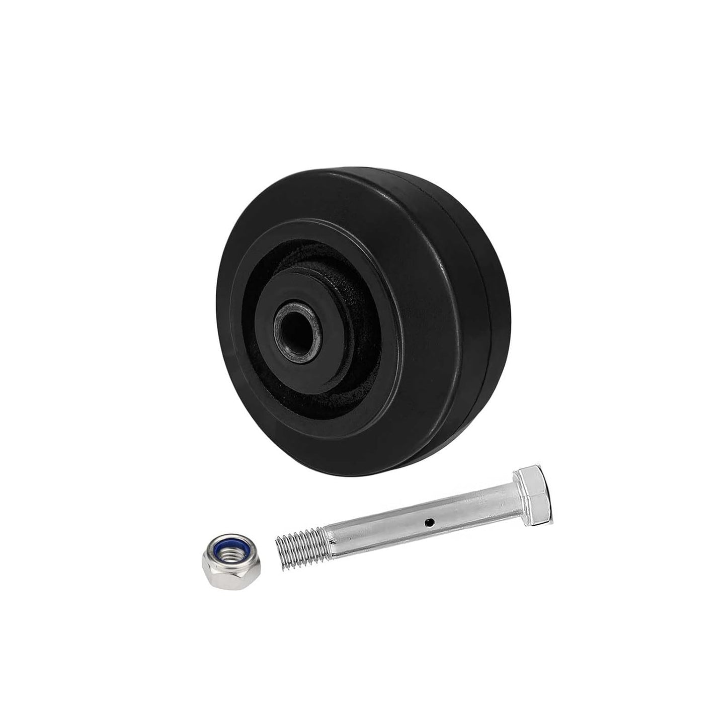 Black Rubber Tread on Cast Iron Wheel, Roller Bearing-1/2" Bore