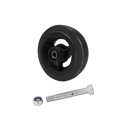 Black Rubber Tread on Cast Iron Wheel, Roller Bearing-1/2" Bore