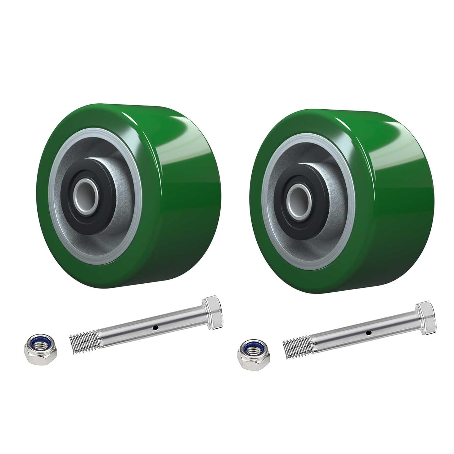 Industrial Casters, Polyurethane on Aluminum Wheel, Roller Bearing-1/2" Bore, Set of 2 Heavy Duty Caster Wheel with 1600 lbs Capacity