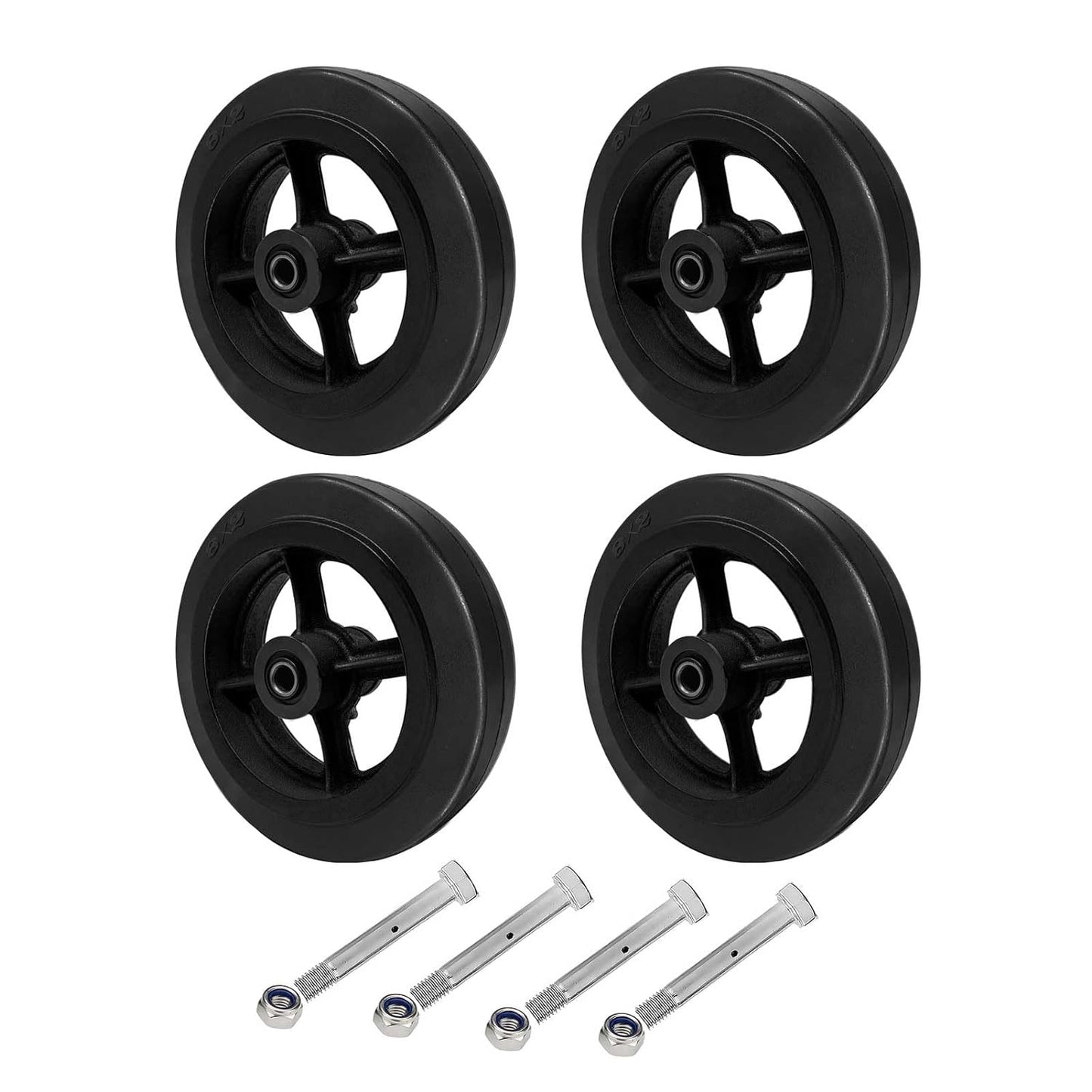 Black Rubber Tread on Cast Iron Wheel, Roller Bearing-1/2" Bore