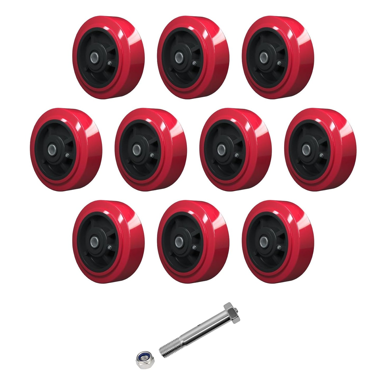 Polyurethane on Polyolefin core Caste Wheel with Roller Bearing- 1/2" Bore - 600 lbs Capacity per Wheel, Replacement Caster Wheel for Industrial/Commercial