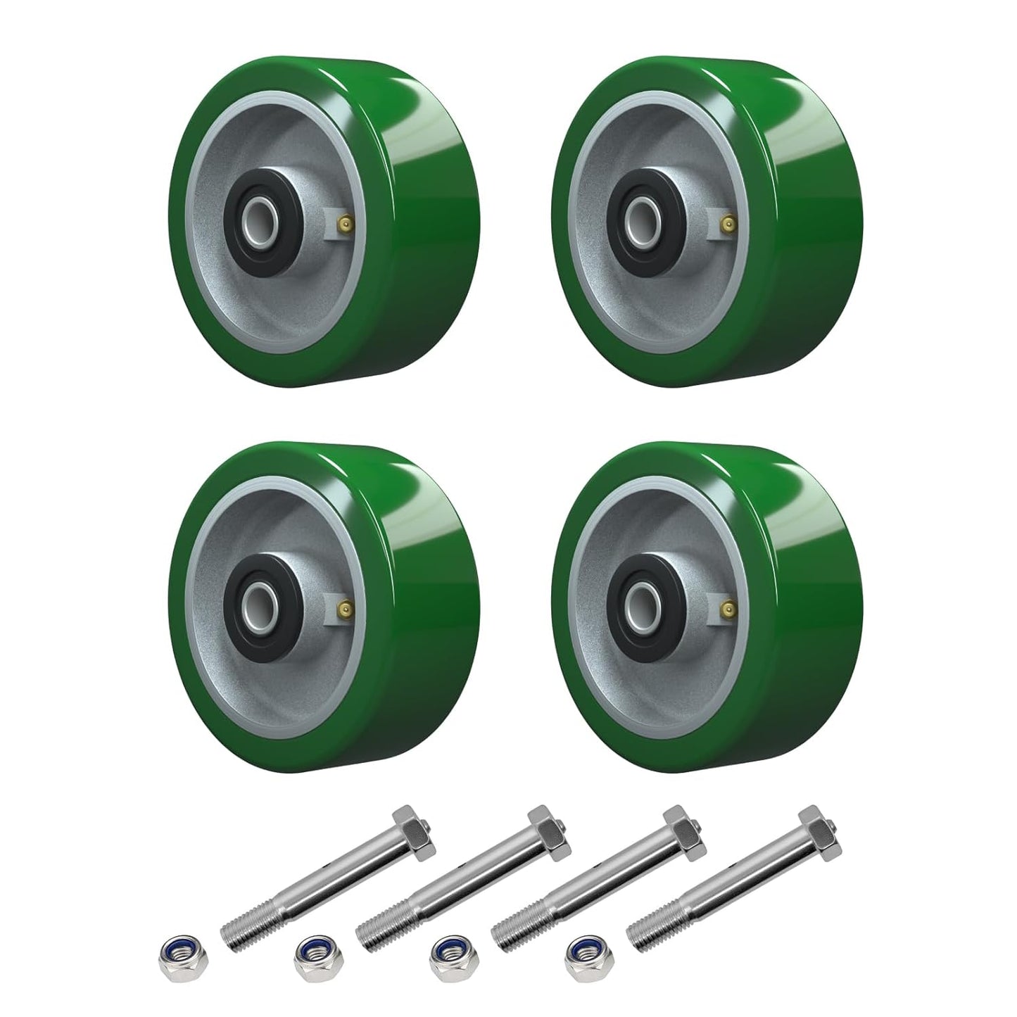 Industrial Casters, Polyurethane on Aluminum Wheel, Roller Bearing-1/2" Bore, Set of 2 Heavy Duty Caster Wheel with 1600 lbs Capacity