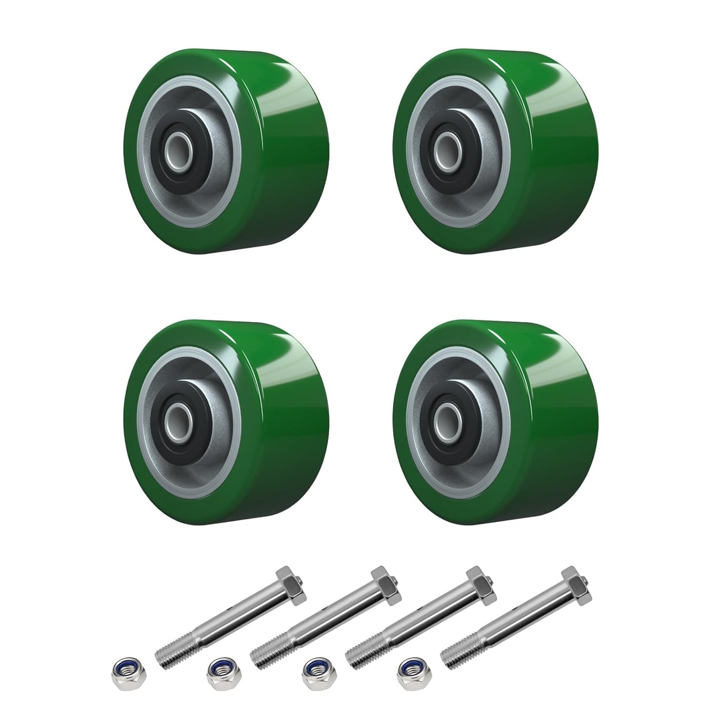 Industrial Casters, Polyurethane on Aluminum Wheel, Roller Bearing-1/2" Bore, Set of 2 Heavy Duty Caster Wheel with 1600 lbs Capacity