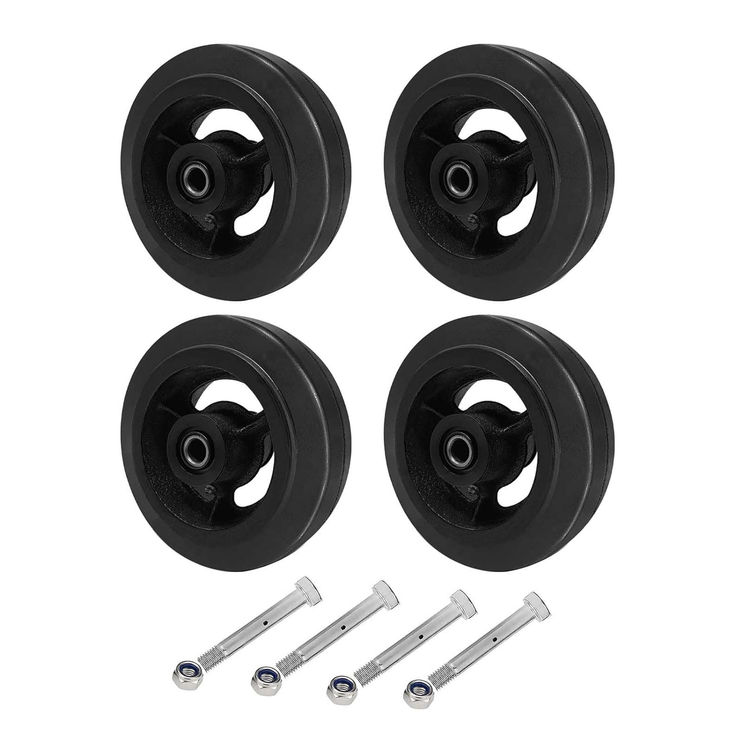 Black Rubber Tread on Cast Iron Wheel, Roller Bearing-1/2" Bore