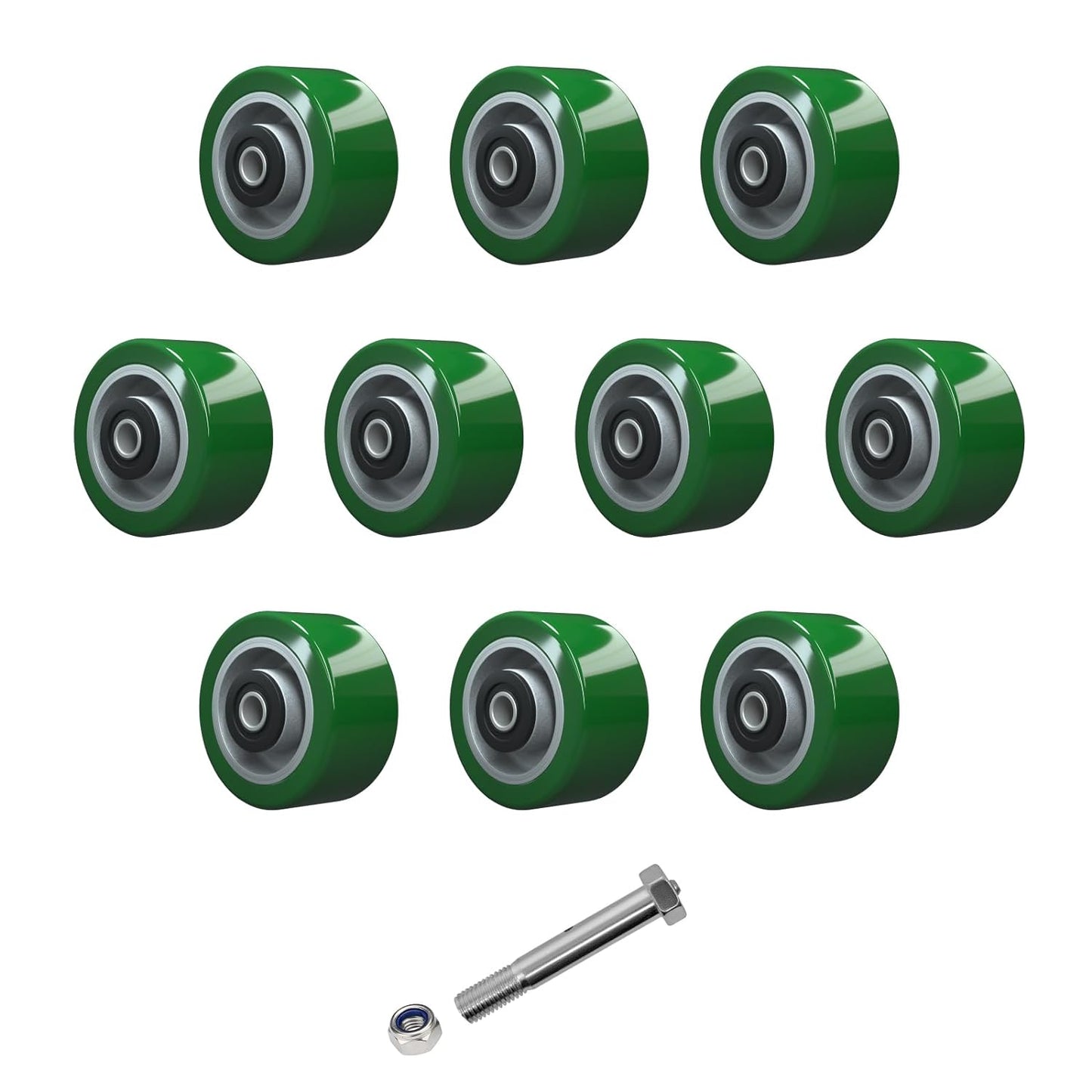 Industrial Casters, Polyurethane on Aluminum Wheel, Roller Bearing-1/2" Bore, Set of 2 Heavy Duty Caster Wheel with 1600 lbs Capacity