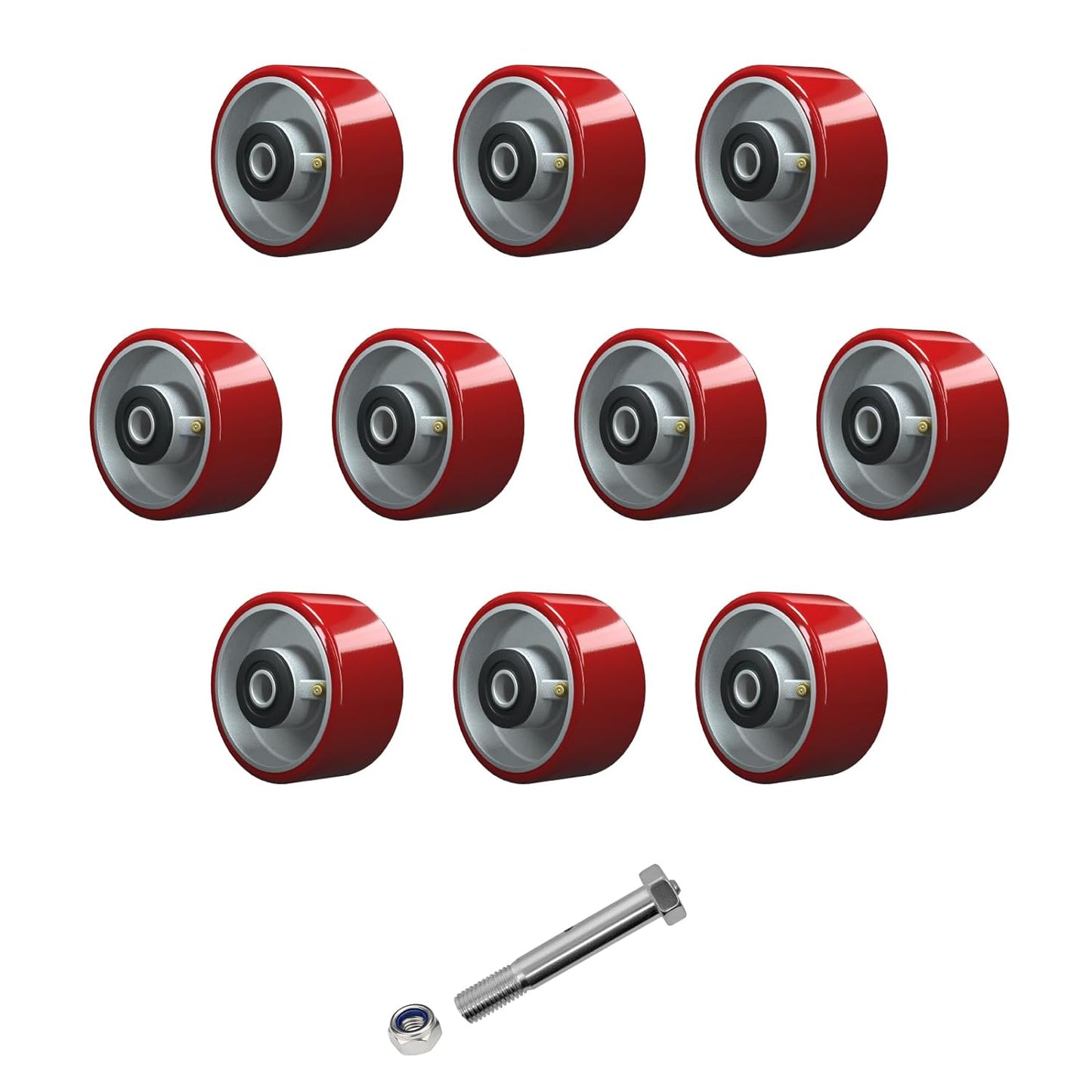 Polyurethane on Steel Wheel, 1/2" Bore - 800 lbs Capacity per Wheel, Heavy Duty Caster Wheel for Industrial/Commercial