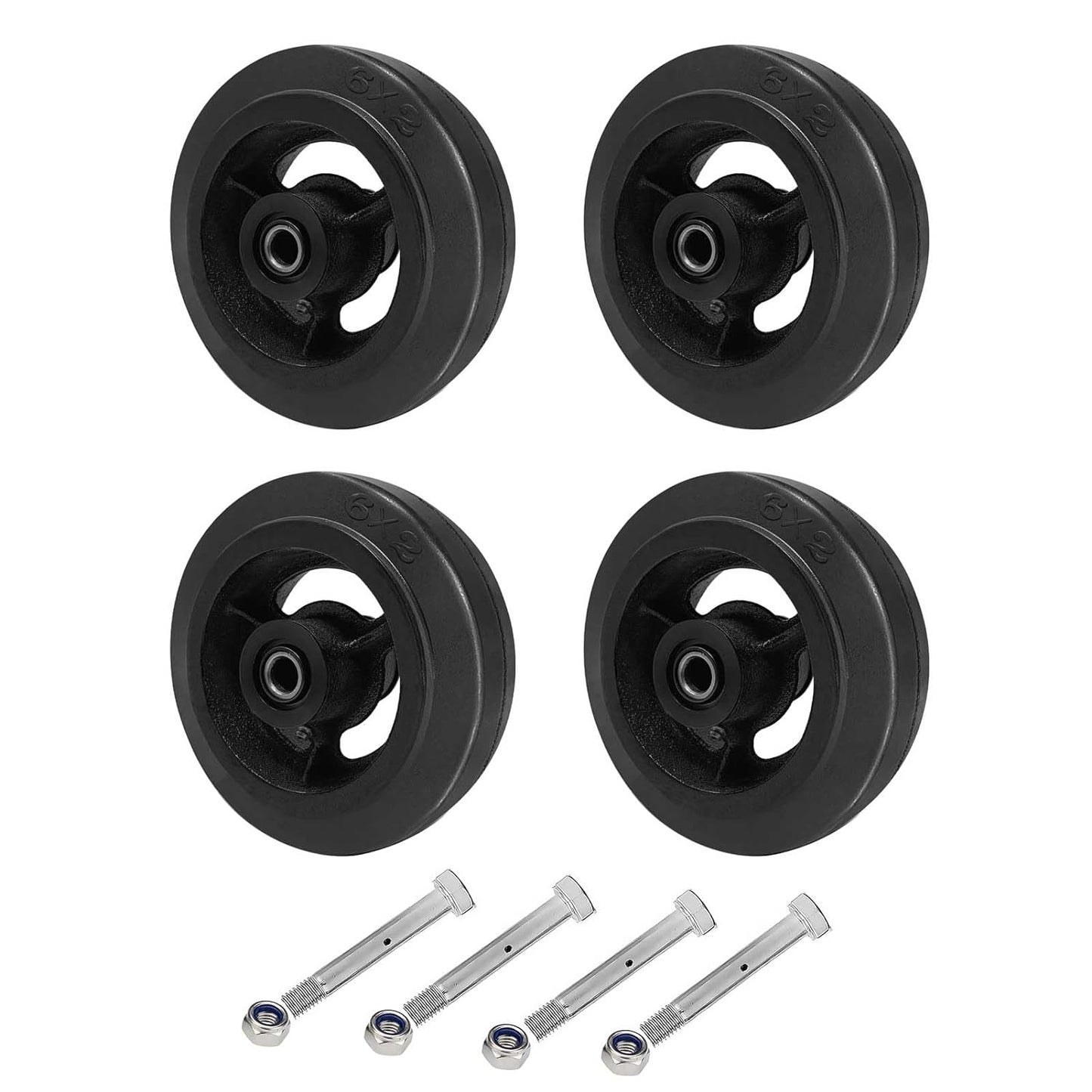 Black Rubber Tread on Cast Iron Wheel, Roller Bearing-1/2" Bore