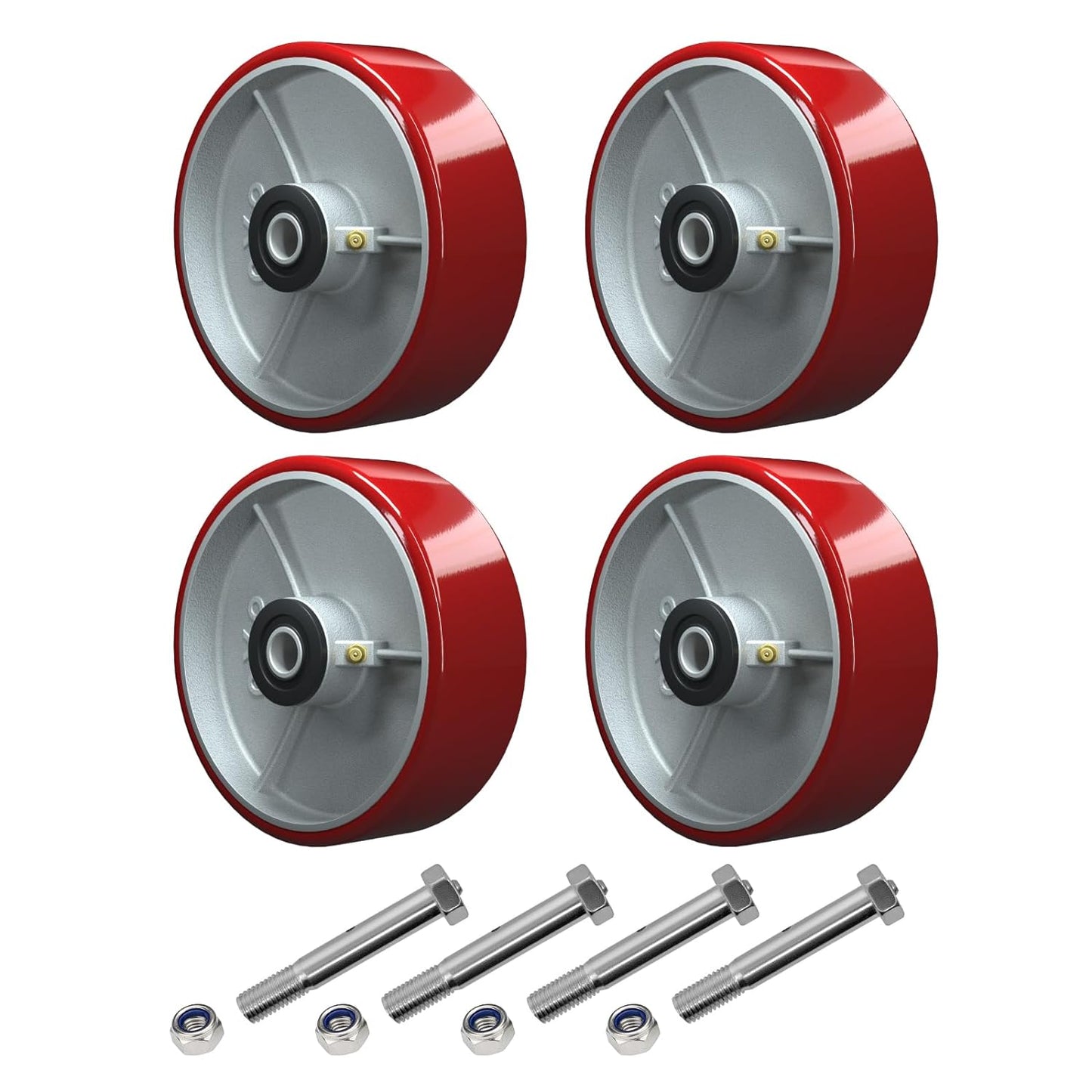 Polyurethane on Steel Wheel, 1/2" Bore - 800 lbs Capacity per Wheel, Heavy Duty Caster Wheel for Industrial/Commercial