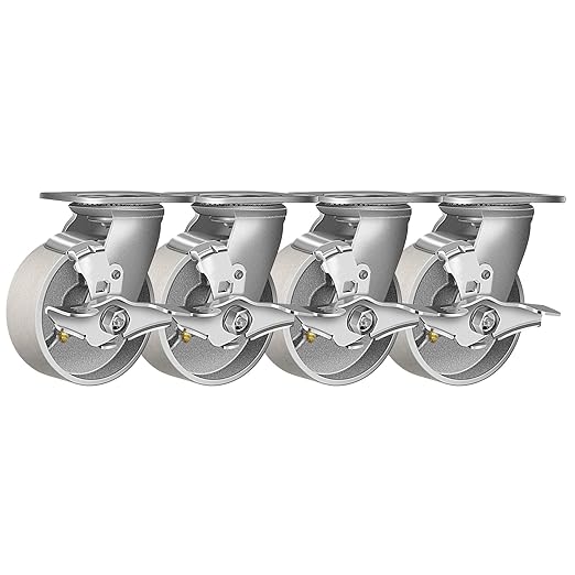Industrial Casters- Heavy Duty Casters, Cast Iron Wheel, Steel Casters Set of 4 Capacity up to 1400 Lb. Use for Industrial carts, Dollies, Food Service Cart