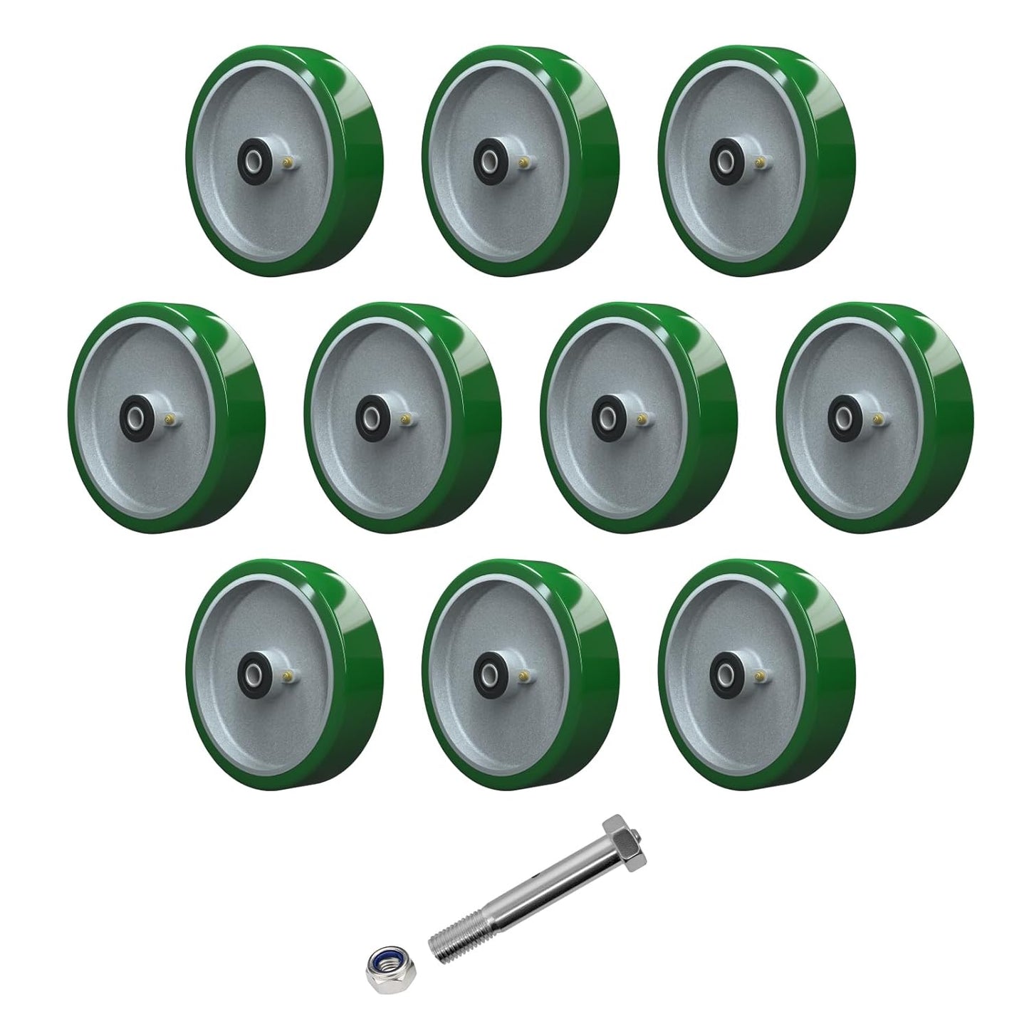 Industrial Casters, Polyurethane on Aluminum Wheel, Roller Bearing-1/2" Bore, Set of 2 Heavy Duty Caster Wheel with 1600 lbs Capacity