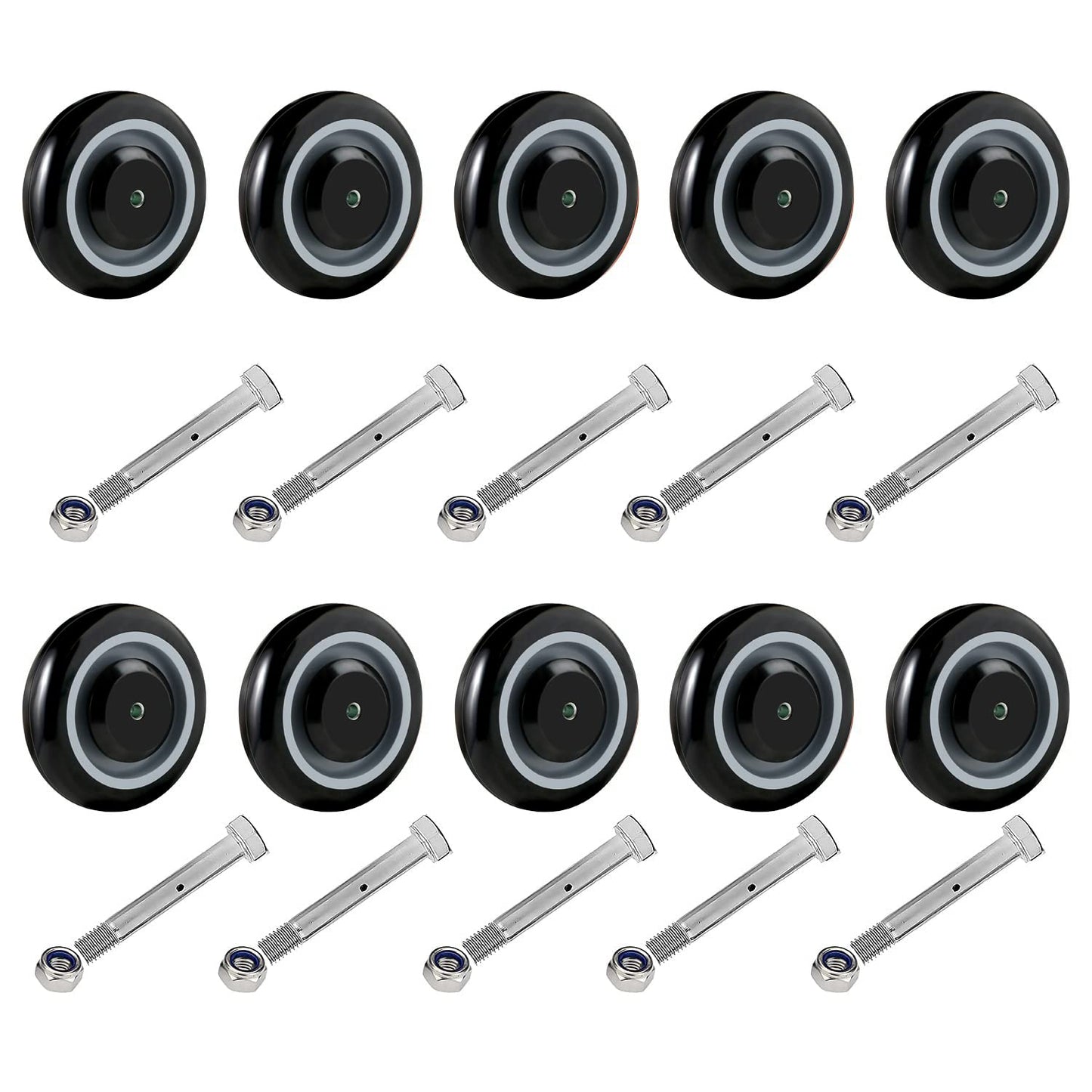 5" Wheels for Cart, 5/16" Axle Polyurethane Shopping Cart Wheels Replacement Casters 3500lbs Total Capacity