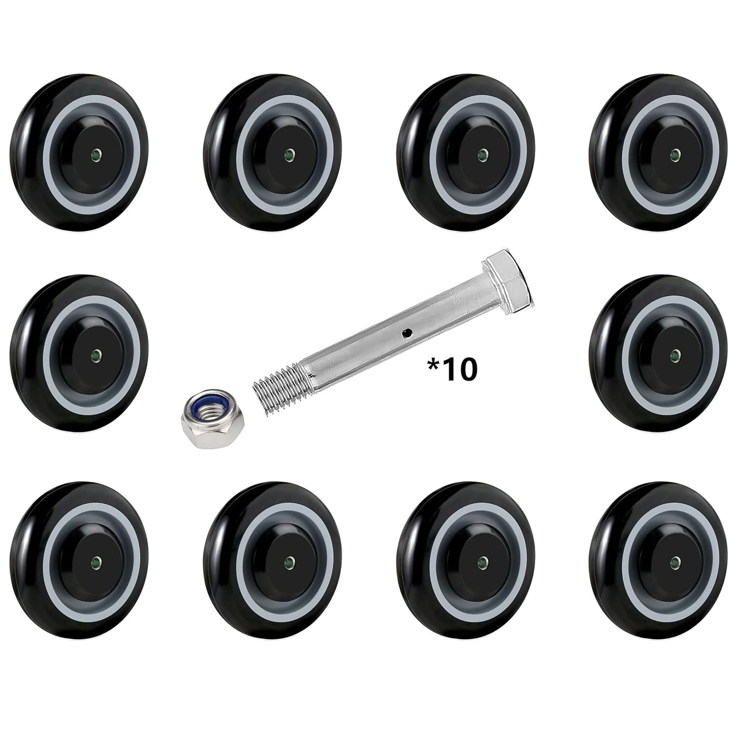 5" Wheels for Cart, 5/16" Axle Polyurethane Shopping Cart Wheels Replacement Casters 3500lbs Total Capacity