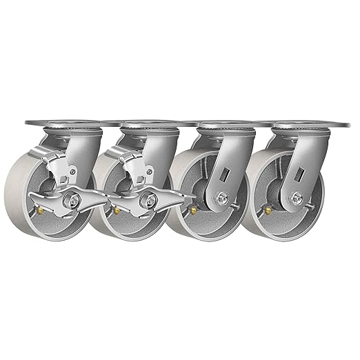 Industrial Casters- Heavy Duty Casters, Cast Iron Wheel, Steel Casters Set of 4 Capacity up to 1400 Lb. Use for Industrial carts, Dollies, Food Service Cart
