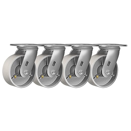 Industrial Casters- Heavy Duty Casters, Cast Iron Wheel, Steel Casters Set of 4 Capacity up to 1400 Lb. Use for Industrial carts, Dollies, Food Service Cart