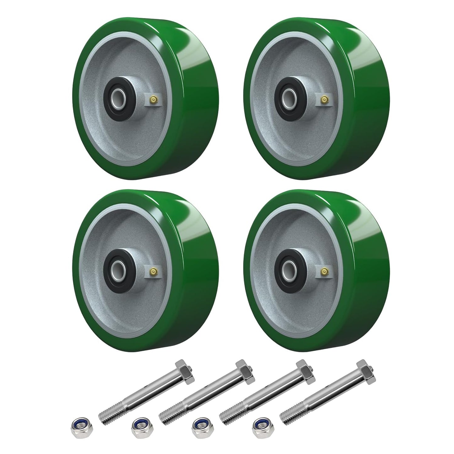 Industrial Casters, Polyurethane on Aluminum Wheel, Roller Bearing-1/2" Bore, Set of 2 Heavy Duty Caster Wheel with 1600 lbs Capacity