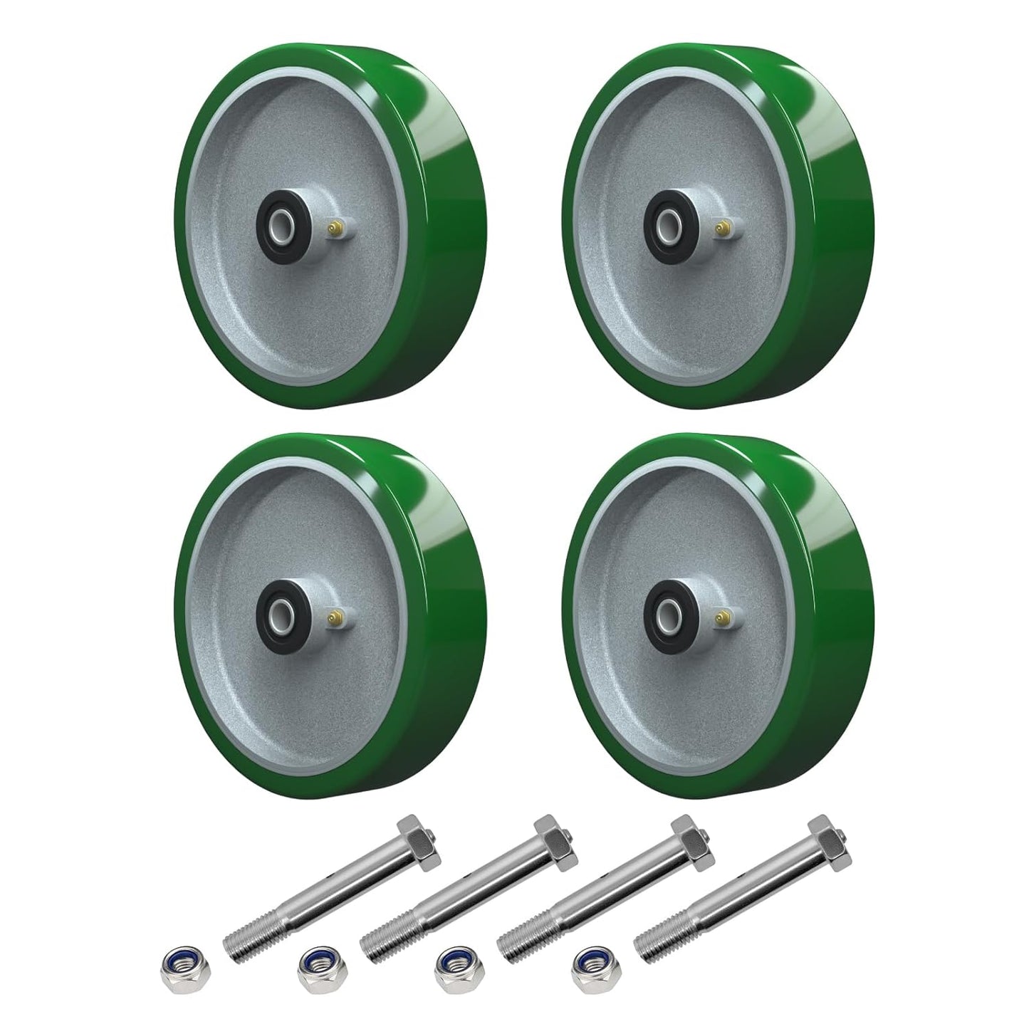 Industrial Casters, Polyurethane on Aluminum Wheel, Roller Bearing-1/2" Bore, Set of 2 Heavy Duty Caster Wheel with 1600 lbs Capacity