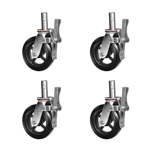 Scaffold Casters 6"x2" Heavy Duty Casters, Dual Locking Rubber Swivel Caster 360 Degrees Industrial Casters, Set of 4 with up to 4400LB Capacity