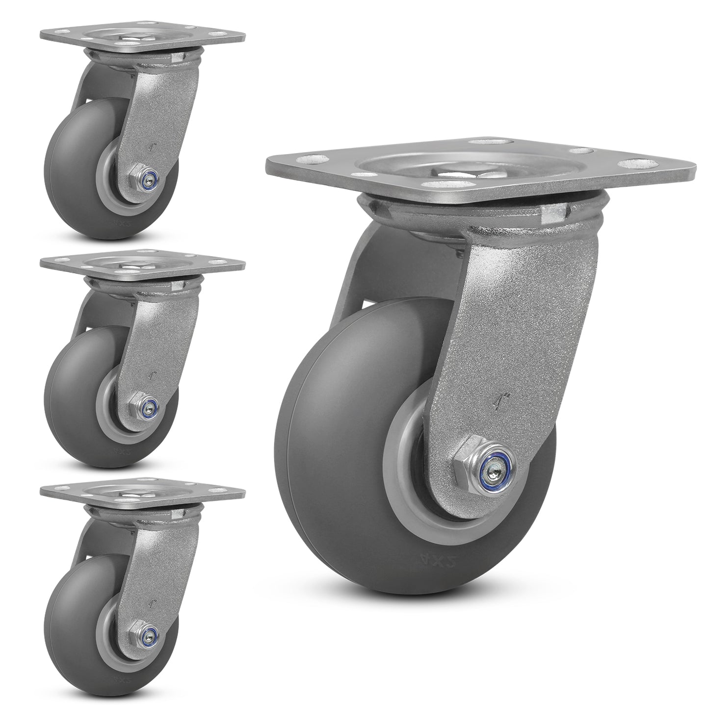 Crowned Thermoplastic Rubber Caster Wheels,2000lbs Capacity Set of 4,Industrial casters for Drywall/Sheetrock Carts & Dollies, 2 Brake & 2 Rigid