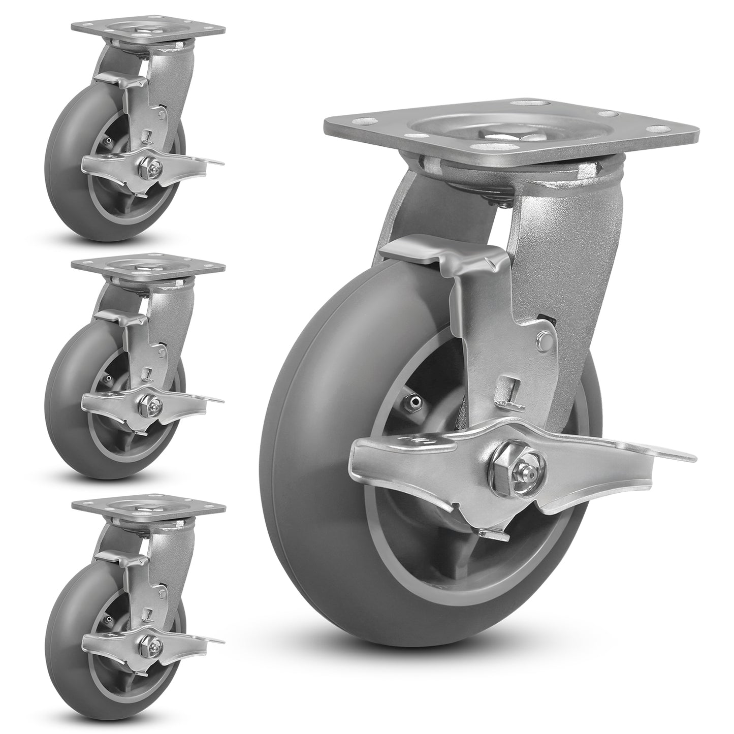 Crowned Thermoplastic Rubber Caster Wheels,2000lbs Capacity Set of 4,Industrial casters for Drywall/Sheetrock Carts & Dollies, 2 Brake & 2 Rigid