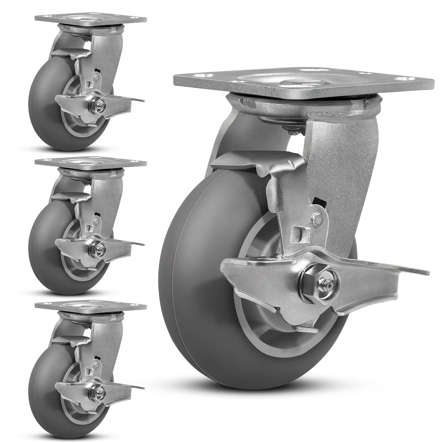 Crowned Thermoplastic Rubber Caster Wheels,2000lbs Capacity Set of 4,Industrial casters for Drywall/Sheetrock Carts & Dollies, 2 Brake & 2 Rigid