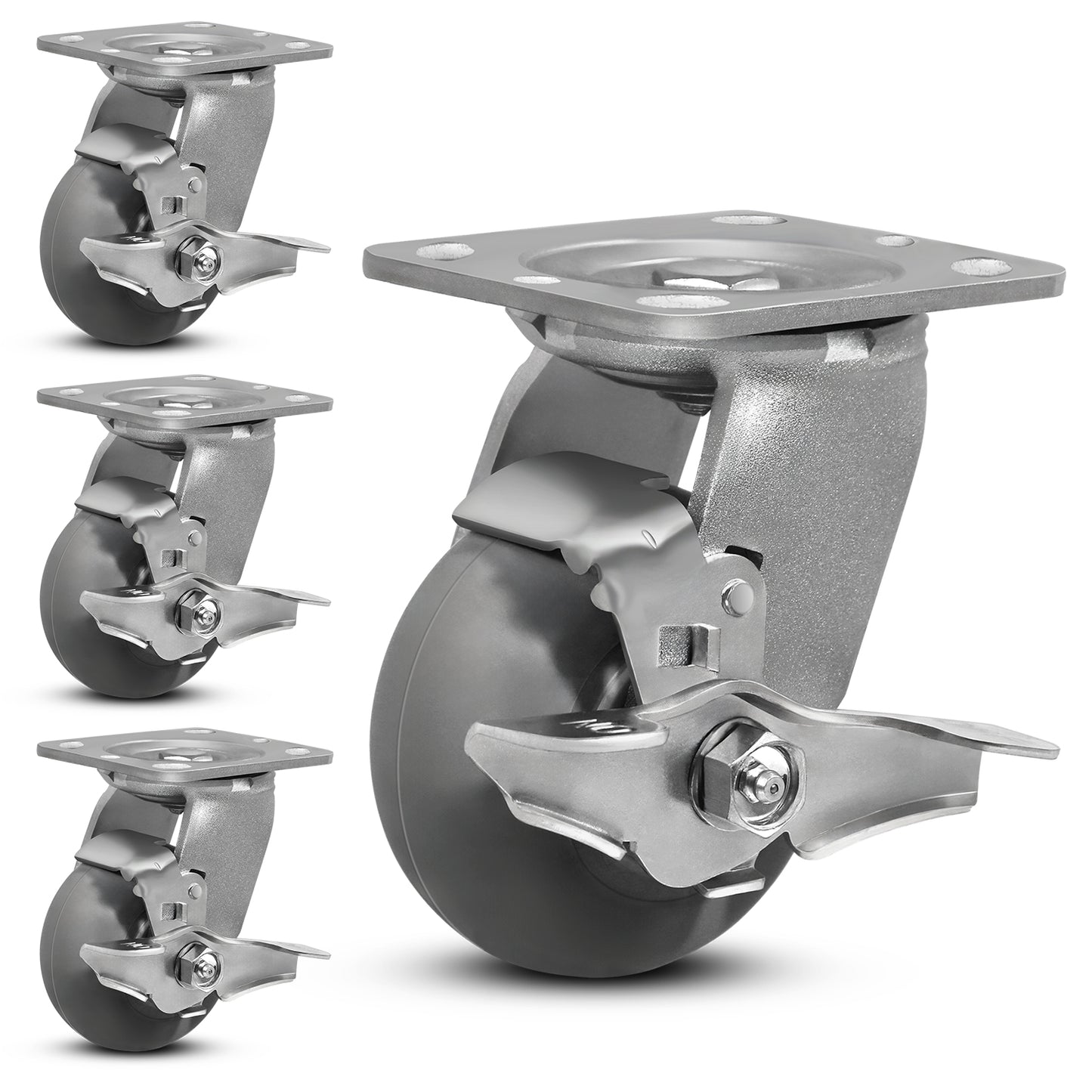 Crowned Thermoplastic Rubber Caster Wheels,2000lbs Capacity Set of 4,Industrial casters for Drywall/Sheetrock Carts & Dollies, 2 Brake & 2 Rigid