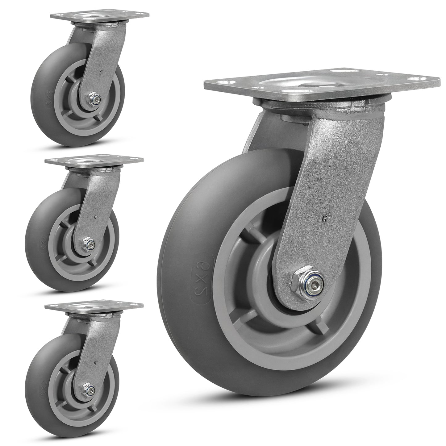 Crowned Thermoplastic Rubber Caster Wheels,2000lbs Capacity Set of 4,Industrial casters for Drywall/Sheetrock Carts & Dollies, 2 Brake & 2 Rigid