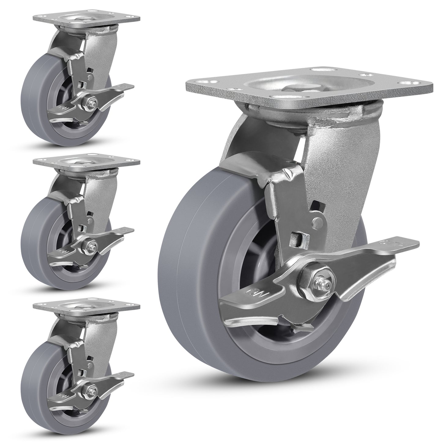 Heavy Duty Industrial Casters, Casters Set of 4,Thermoplastic Rubber Caster Wheels for Hotels, Hospitals and School Carts