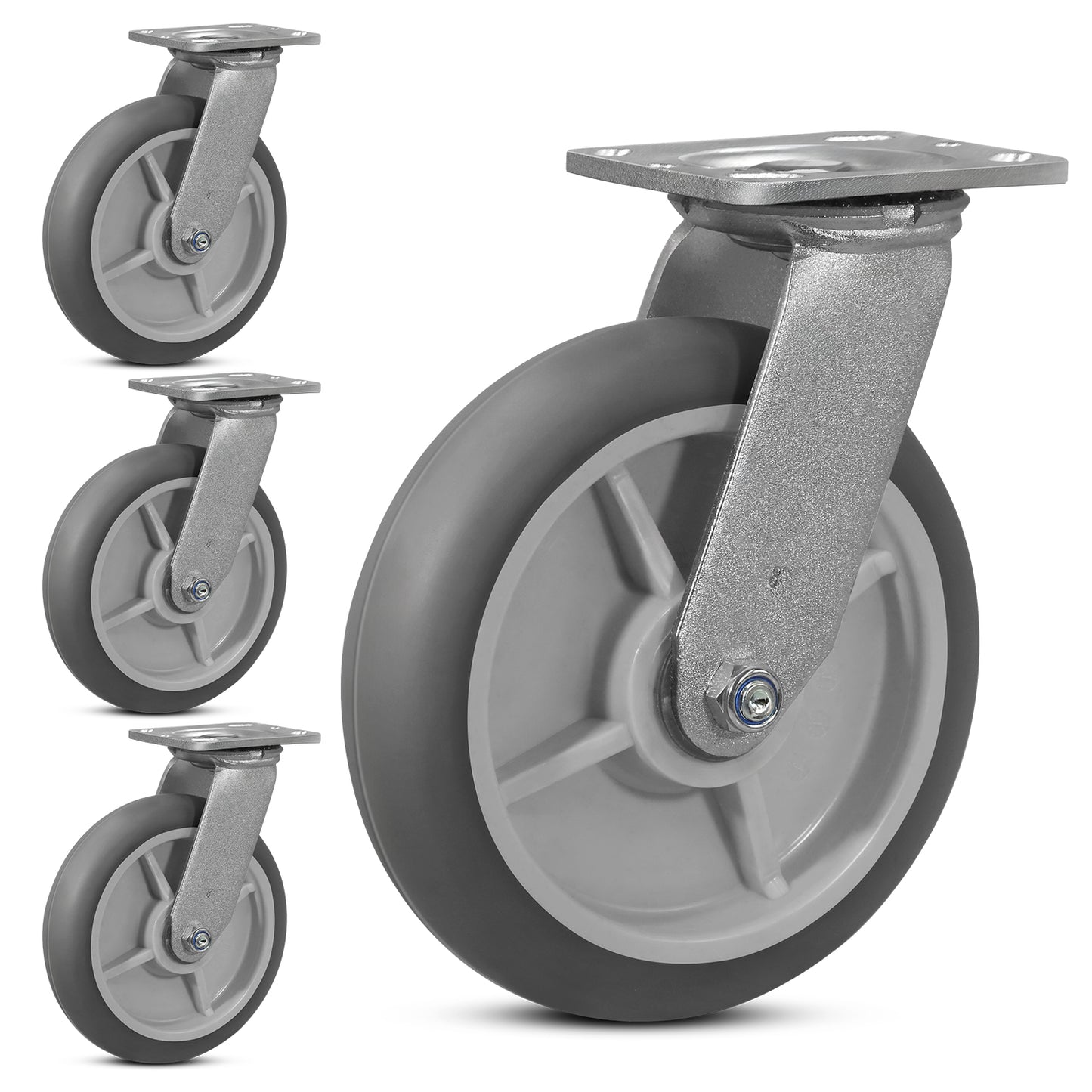 Crowned Thermoplastic Rubber Caster Wheels,2000lbs Capacity Set of 4,Industrial casters for Drywall/Sheetrock Carts & Dollies, 2 Brake & 2 Rigid