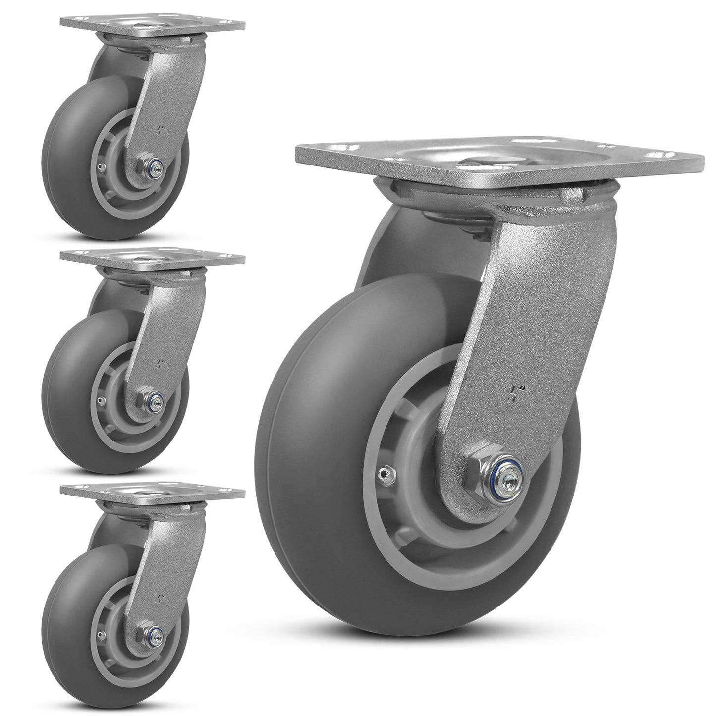 Crowned Thermoplastic Rubber Caster Wheels,2000lbs Capacity Set of 4,Industrial casters for Drywall/Sheetrock Carts & Dollies, 2 Brake & 2 Rigid