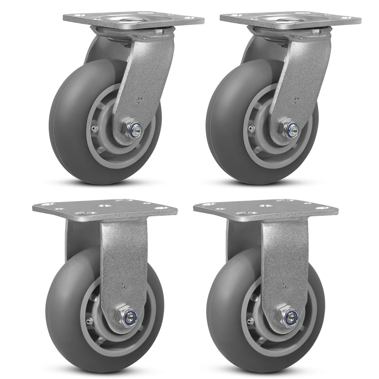 Crowned Thermoplastic Rubber Caster Wheels,2000lbs Capacity Set of 4,Industrial casters for Drywall/Sheetrock Carts & Dollies, 2 Brake & 2 Rigid