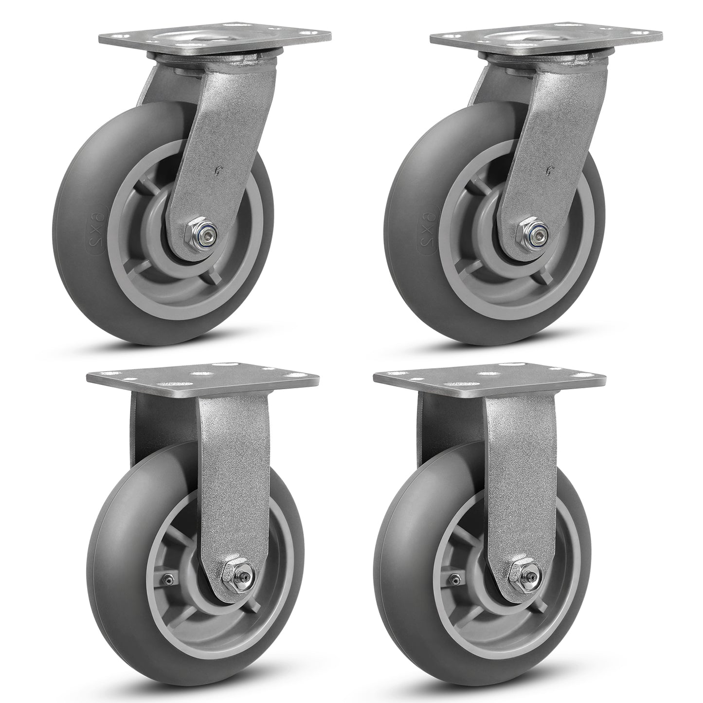 Crowned Thermoplastic Rubber Caster Wheels,2000lbs Capacity Set of 4,Industrial casters for Drywall/Sheetrock Carts & Dollies, 2 Brake & 2 Rigid