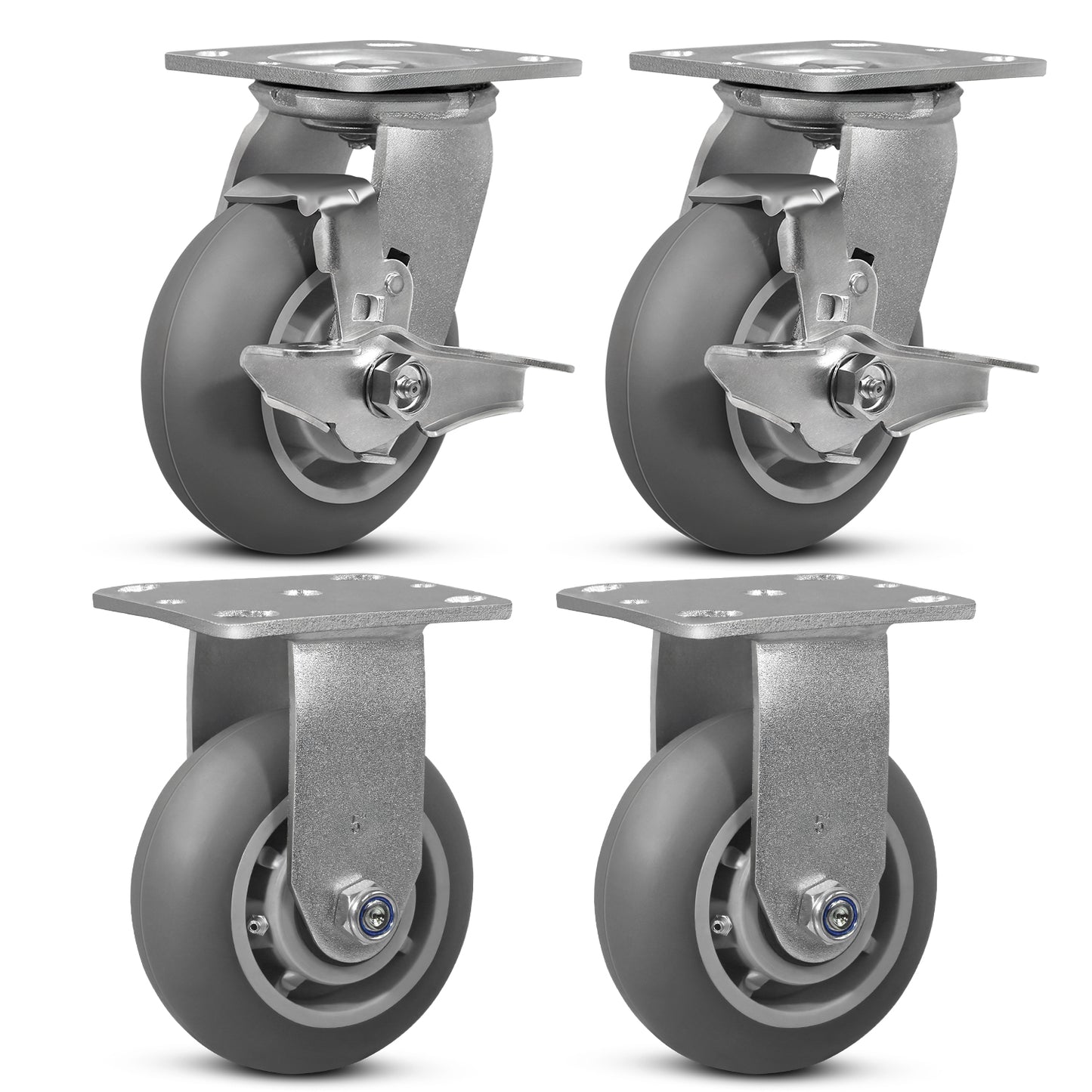 Crowned Thermoplastic Rubber Caster Wheels,2000lbs Capacity Set of 4,Industrial casters for Drywall/Sheetrock Carts & Dollies, 2 Brake & 2 Rigid