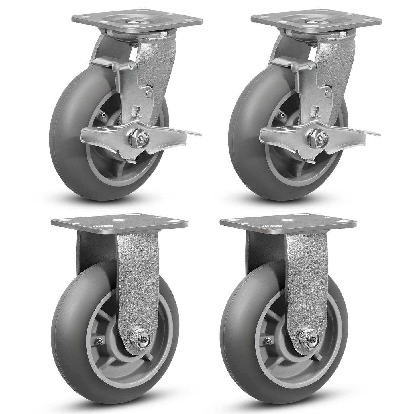 Crowned Thermoplastic Rubber Caster Wheels,2000lbs Capacity Set of 4,Industrial casters for Drywall/Sheetrock Carts & Dollies, 2 Brake & 2 Rigid