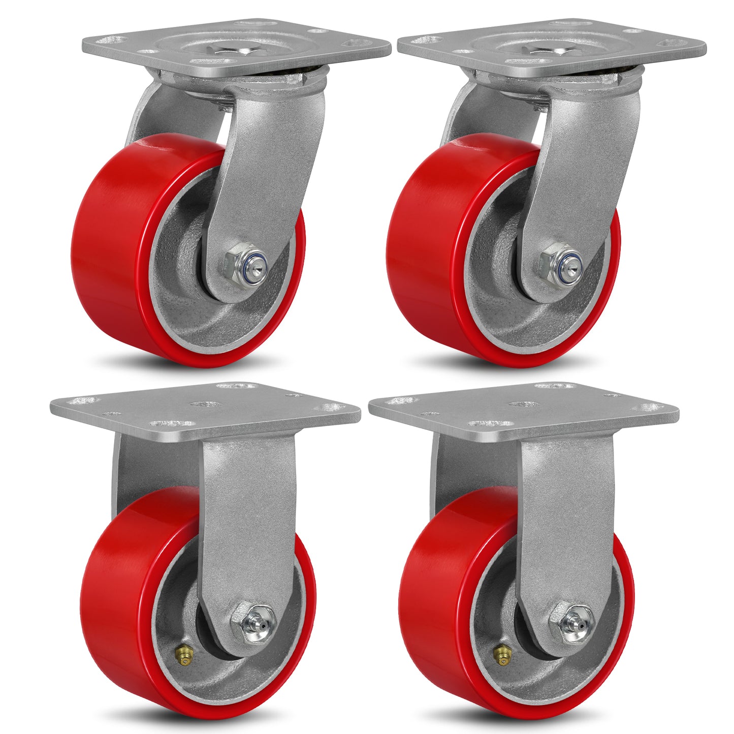 Mold on Polyurethane Cast Iron Core Wheel Heavy Duty Caster Red