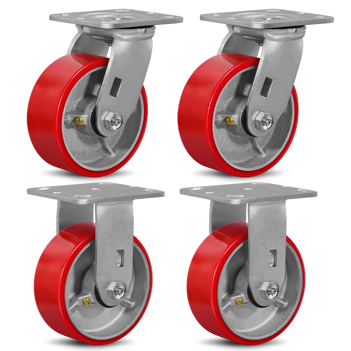 Mold on Polyurethane Cast Iron Core Wheel Heavy Duty Caster Red