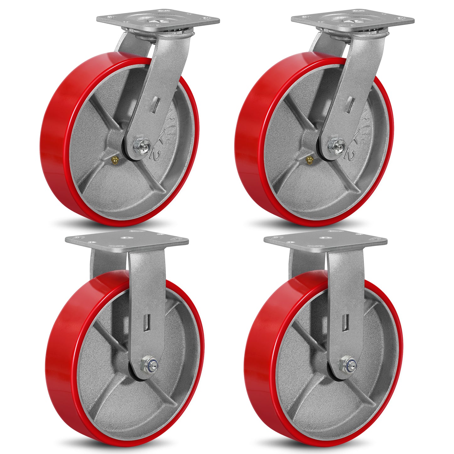 Mold on Polyurethane Cast Iron Core Wheel Heavy Duty Caster Red