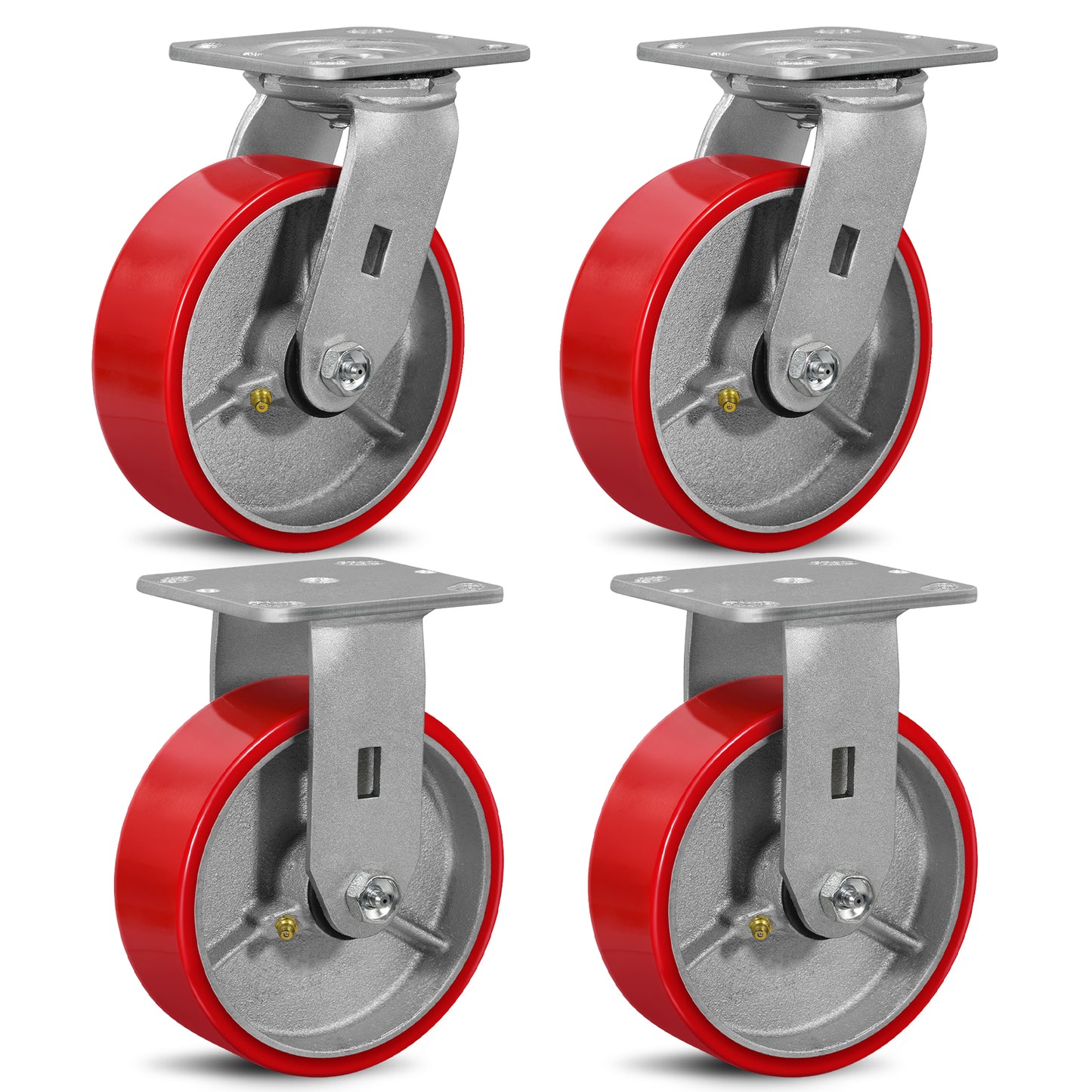 Mold on Polyurethane Cast Iron Core Wheel Heavy Duty Caster Red