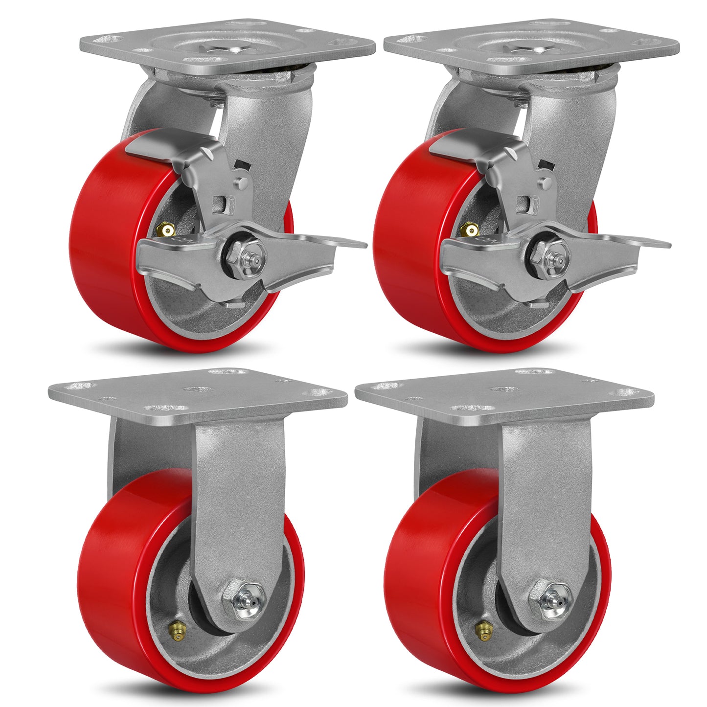 Mold on Polyurethane Cast Iron Core Wheel Heavy Duty Caster Red