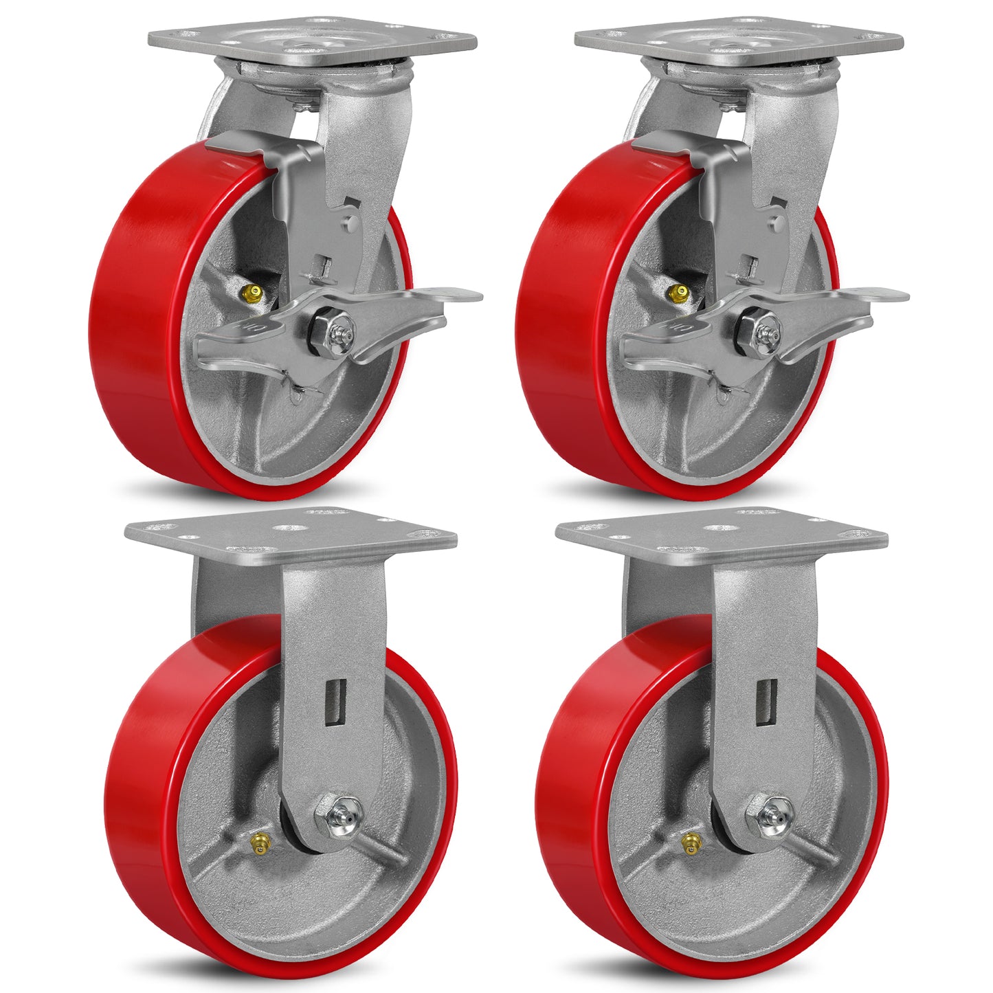 Mold on Polyurethane Cast Iron Core Wheel Heavy Duty Caster Red