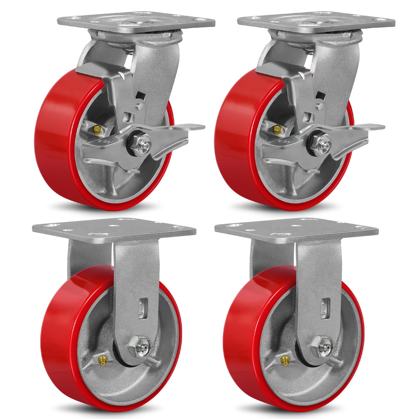 Mold on Polyurethane Cast Iron Core Wheel Heavy Duty Caster Red