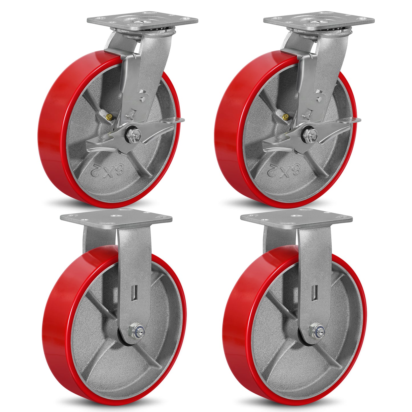 Mold on Polyurethane Cast Iron Core Wheel Heavy Duty Caster Red