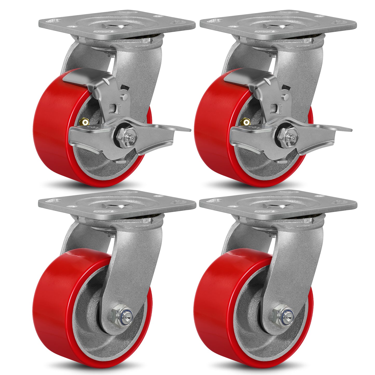 Mold on Polyurethane Cast Iron Core Wheel Heavy Duty Caster Red