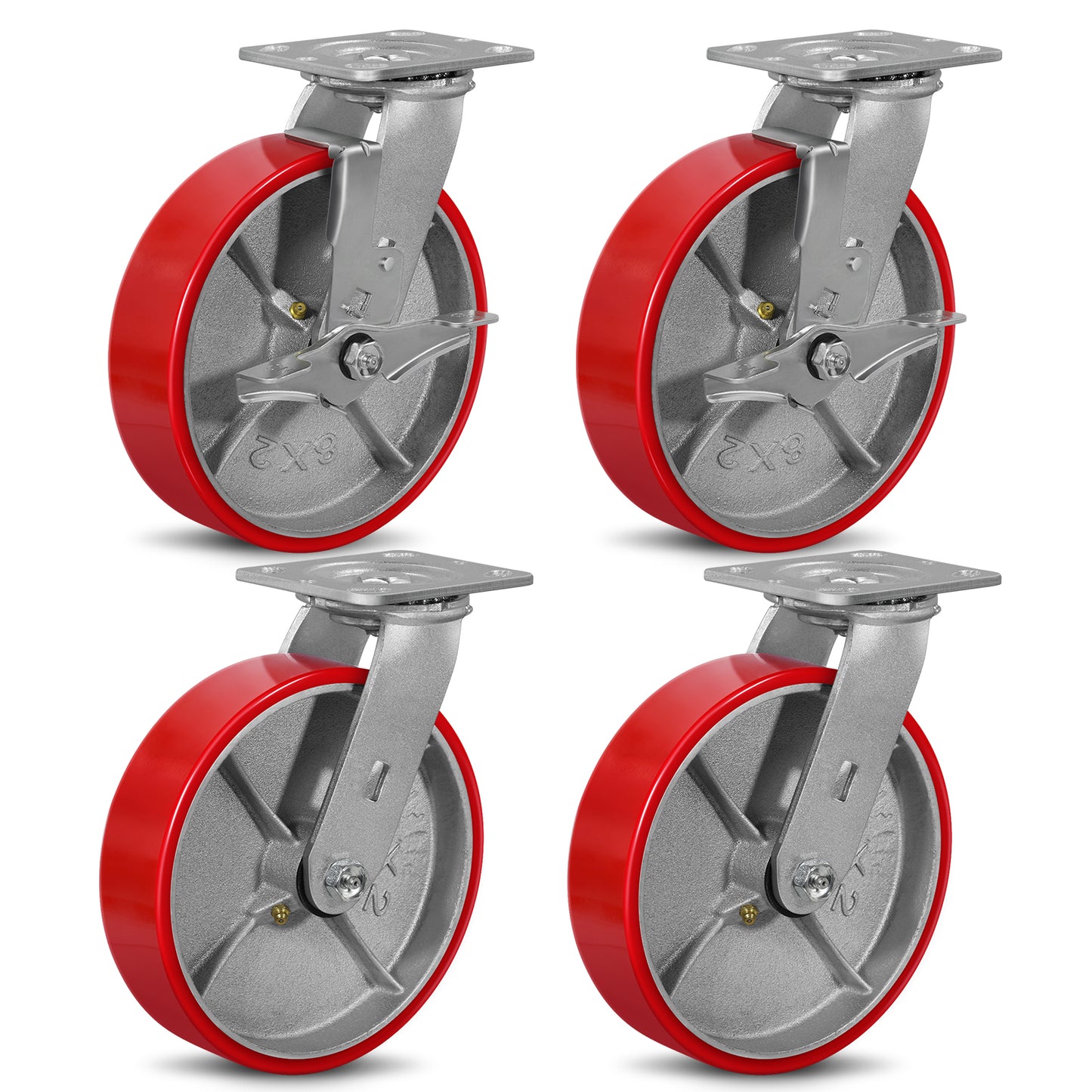 Mold on Polyurethane Cast Iron Core Wheel Heavy Duty Caster Red