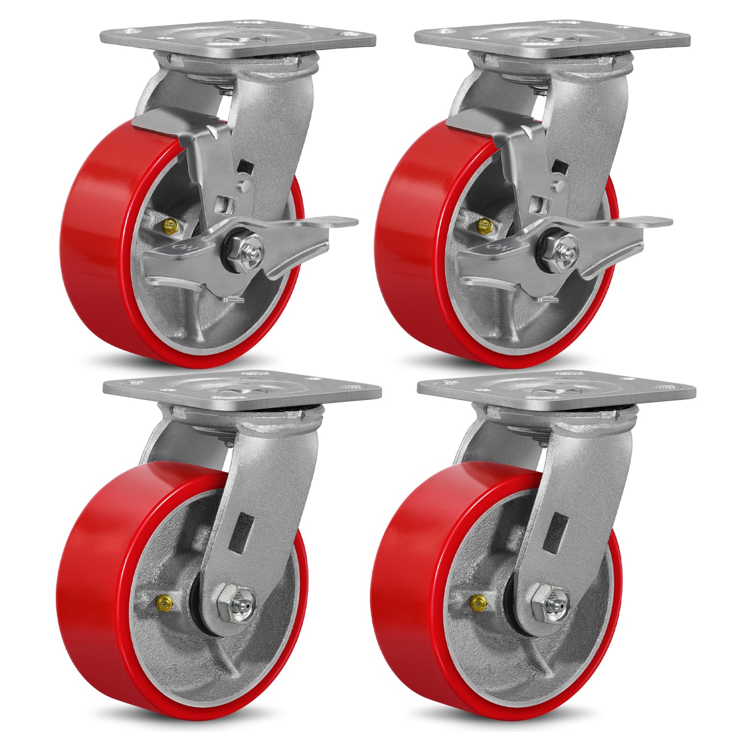 Mold on Polyurethane Cast Iron Core Wheel Heavy Duty Caster Red